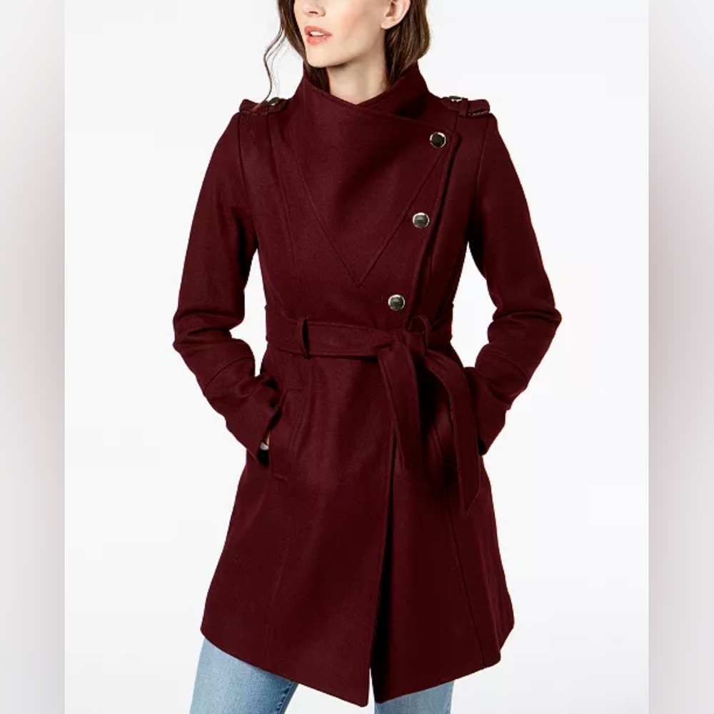 NWT Guess Asymmetrical Button Coat - Wine XL